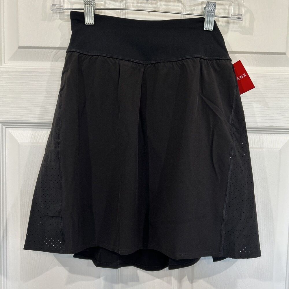 Spanx Get Moving Black Flyaway Skort Skirt 17” Women XS Golf Tennis Pickleball